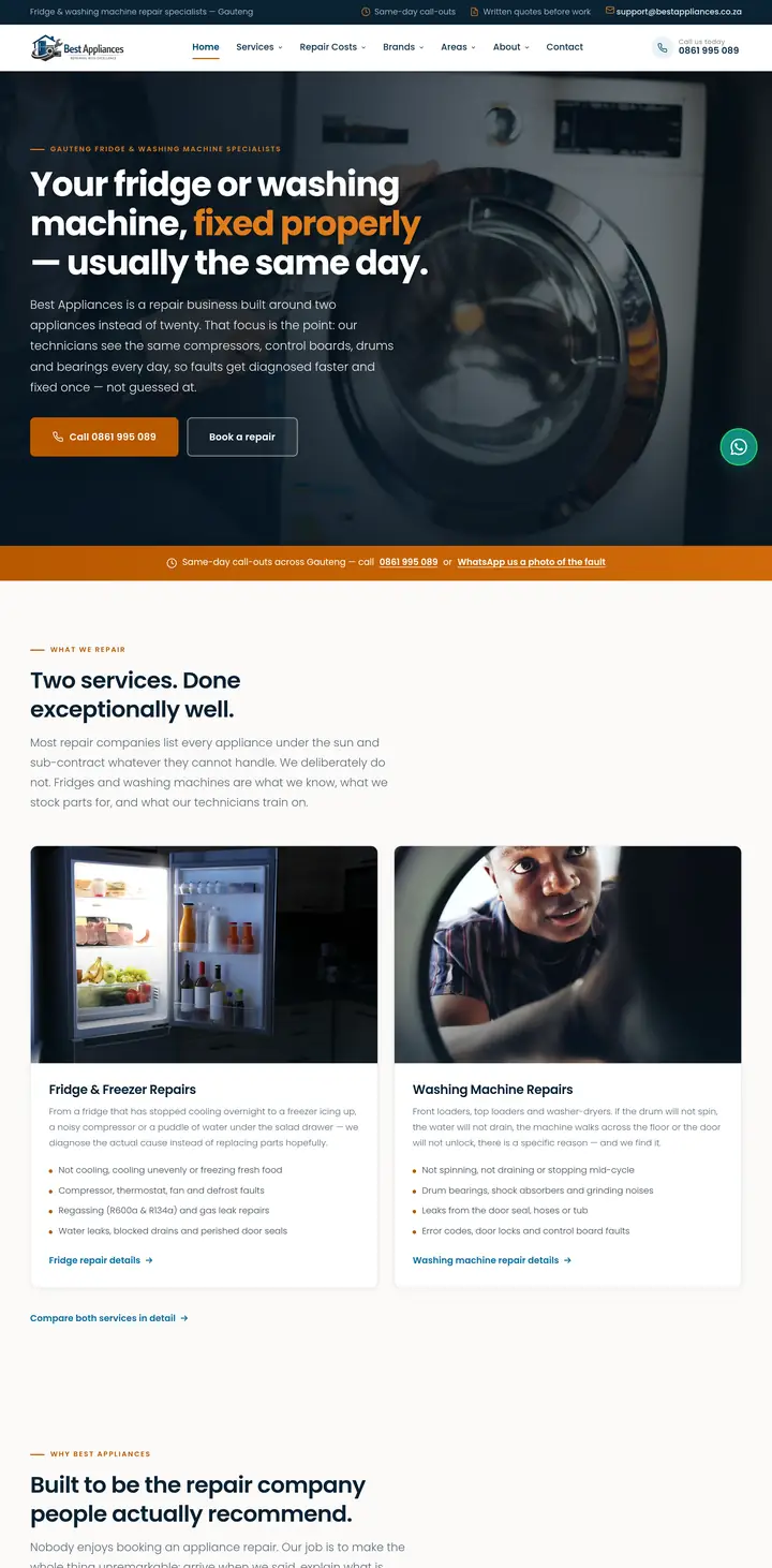 Appliance Repair Website designed and built by Lamus Design